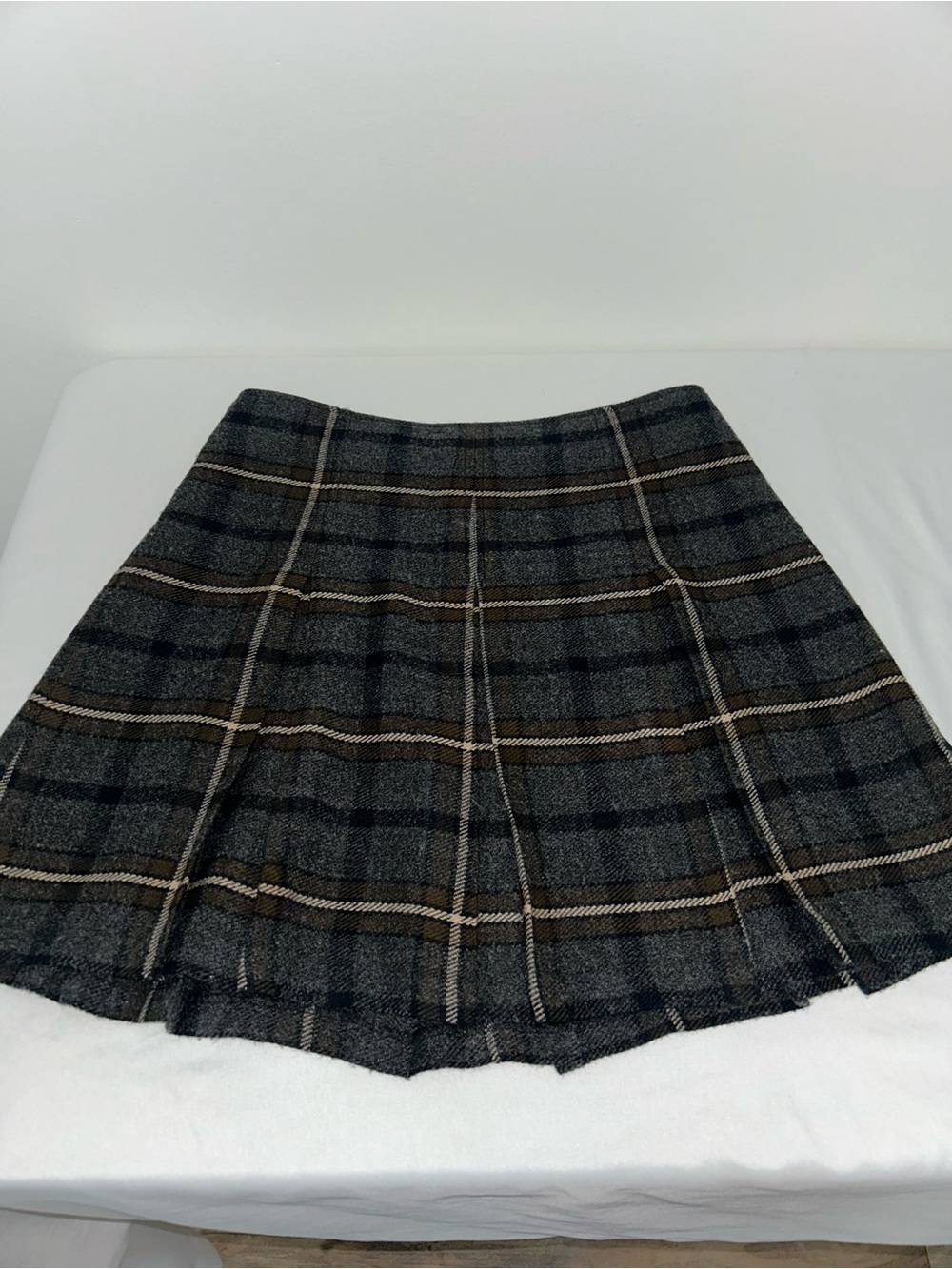 Vintage Express Plaid A-Line Mini Skirt - Gray/Brown 9/10